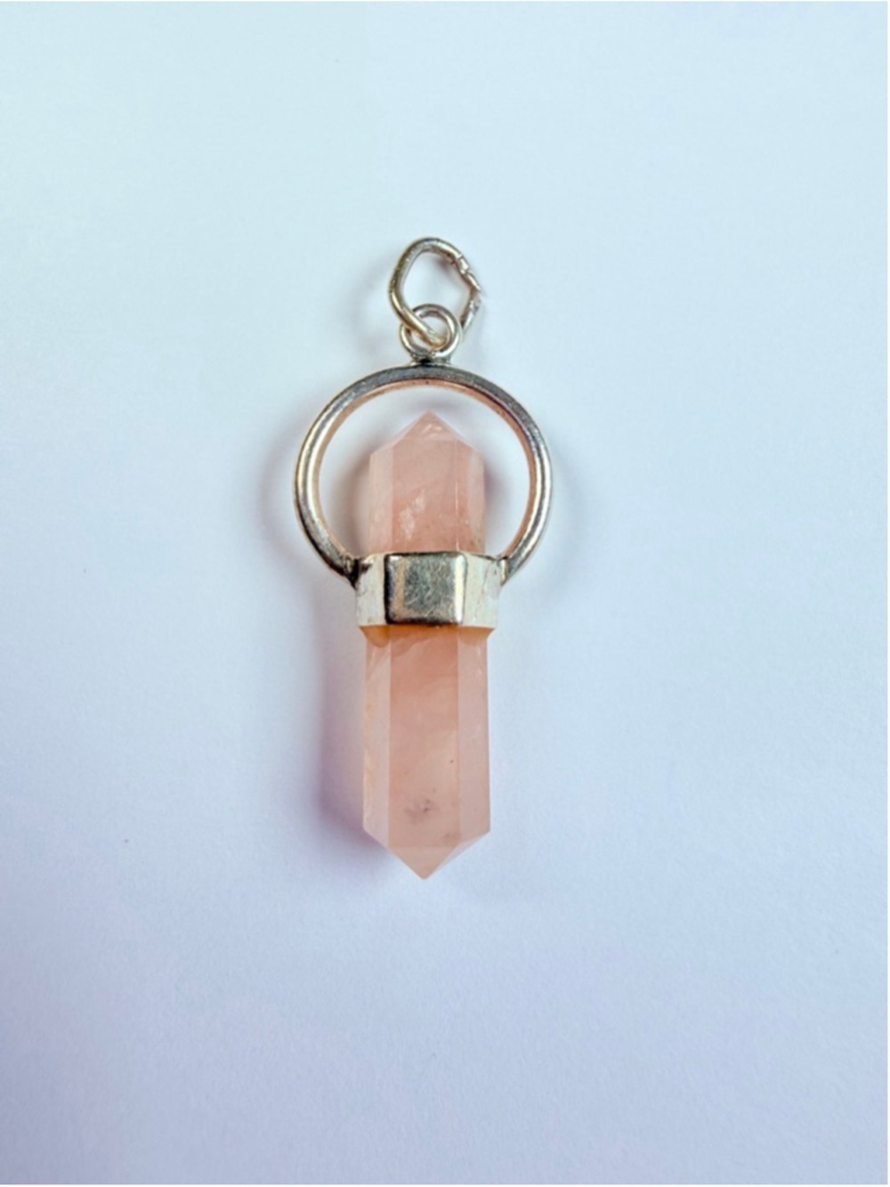 Rose Quartz Spiritual Hedron Crystal Point 925 Sterling Silver Pendant Necklace